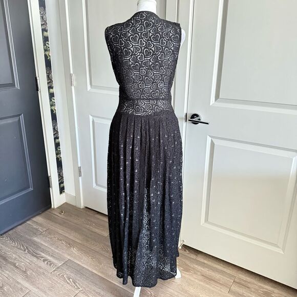 Love Moschino Black Heart Lace Ruffle and Pleated Maxi Dress Size 6 - Picture 5 of 11